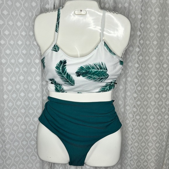 Zaful High Waisted Bikini Palm Leaf Print Criss Cross Back Swimsuit Size‎ L / 8 - Picture 2 of 6
